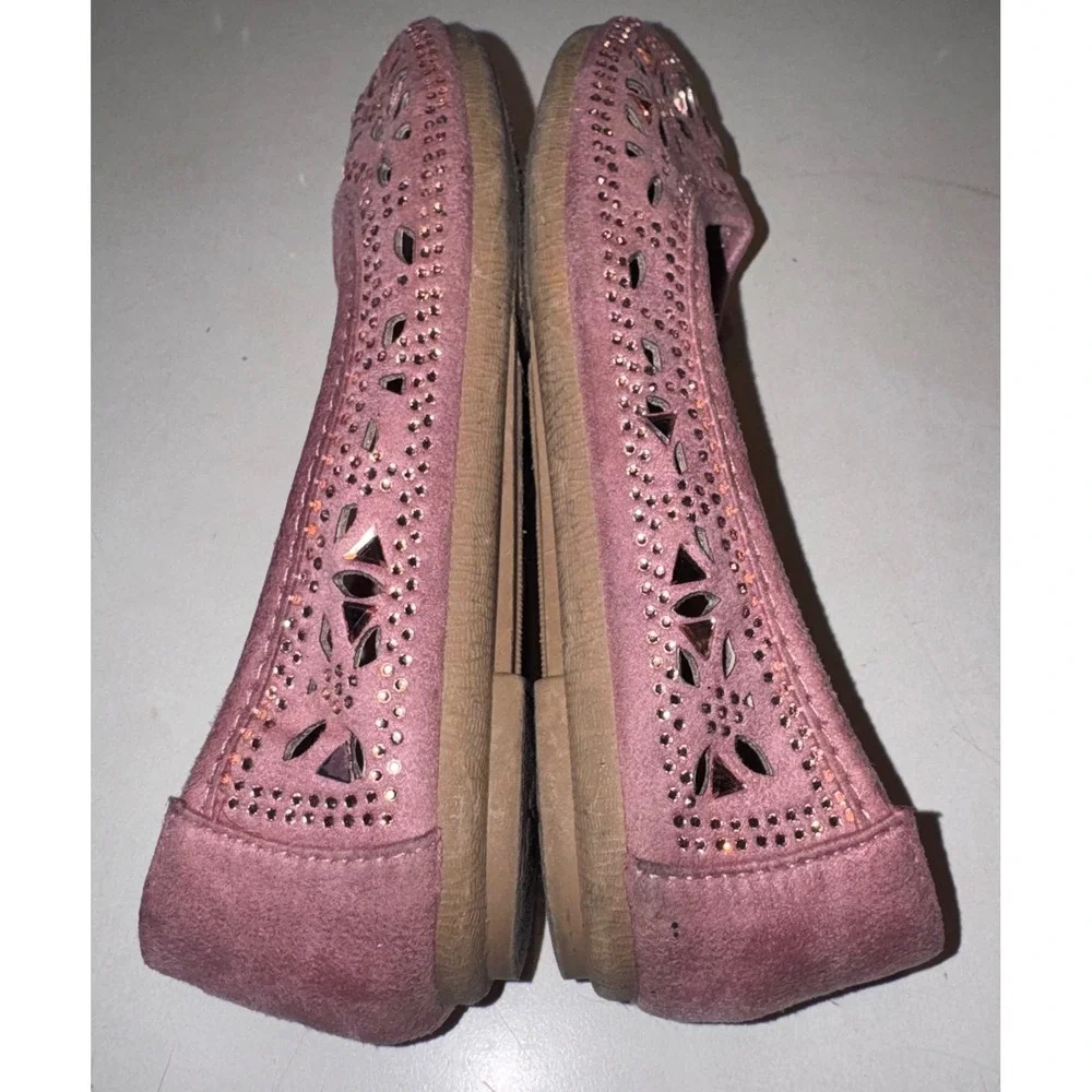Link Comfort Girl's Pink Rhinestone Laser Cut Floral Ballet Dress Flats Size 12